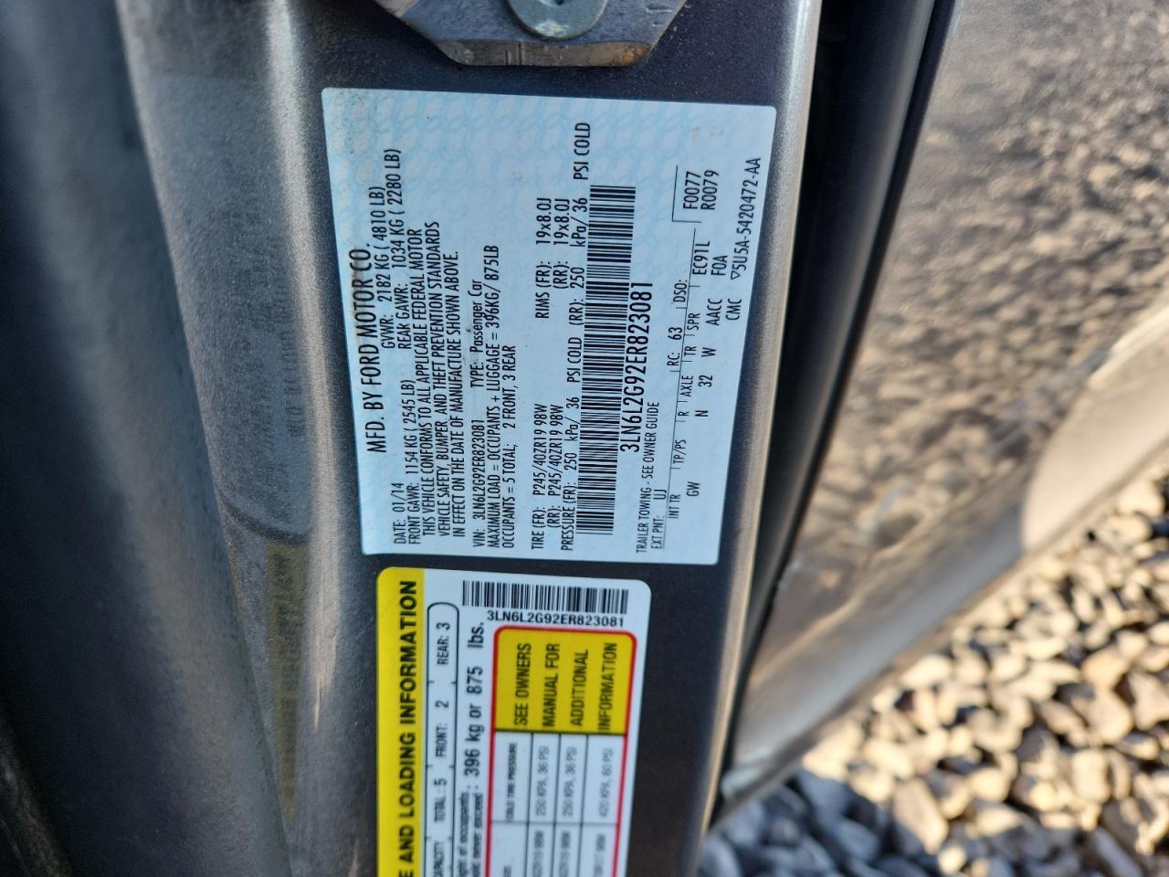 2014 Lincoln Mkz VIN: 3LN6L2G92ER823081 Lot: 90445305