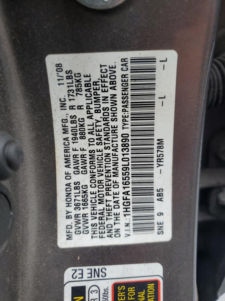 2009 Honda Civic Lx VIN: 1HGFA16559L013890 Lot: 84900855