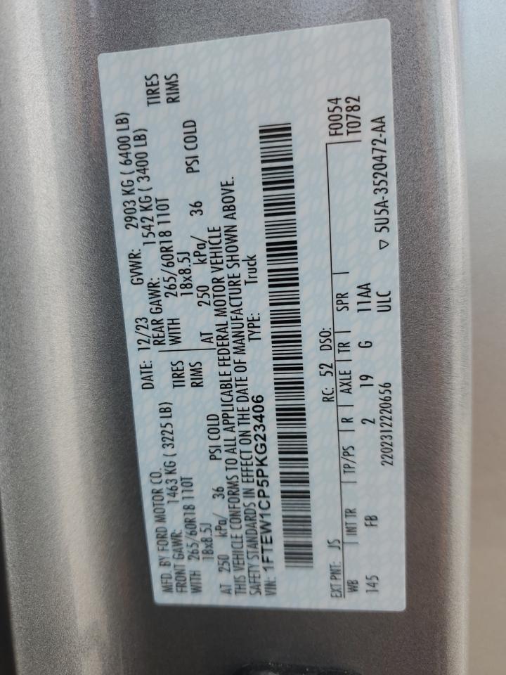 2023 Ford F150 Supercrew VIN: 1FTEW1CP5PKG23406 Lot: 86897165