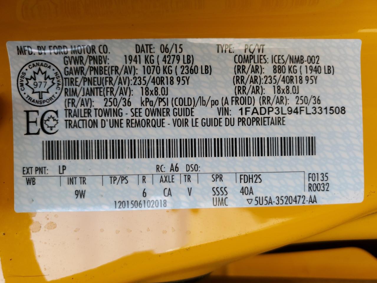 2015 Ford Focus St VIN: 1FADP3L94FL331508 Lot: 85502115