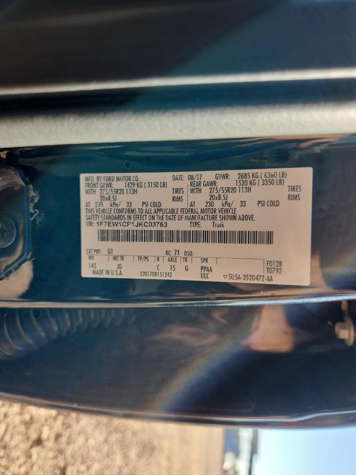 2018 Ford F150 Supercrew VIN: 1FTEW1CP1JKC03763 Lot: 87122485