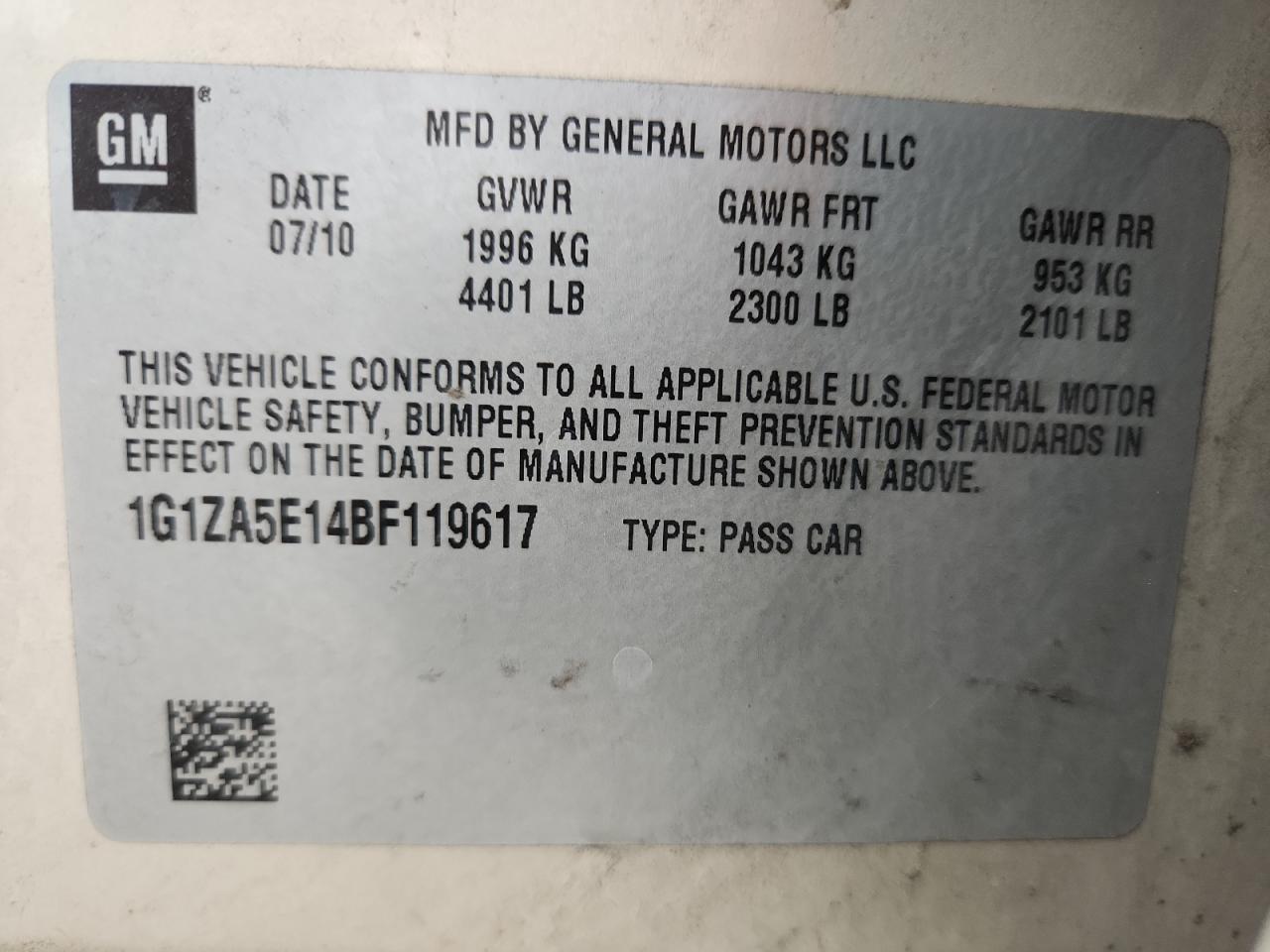 2011 Chevrolet Malibu Ls VIN: 1G1ZA5E14BF119617 Lot: 85937115