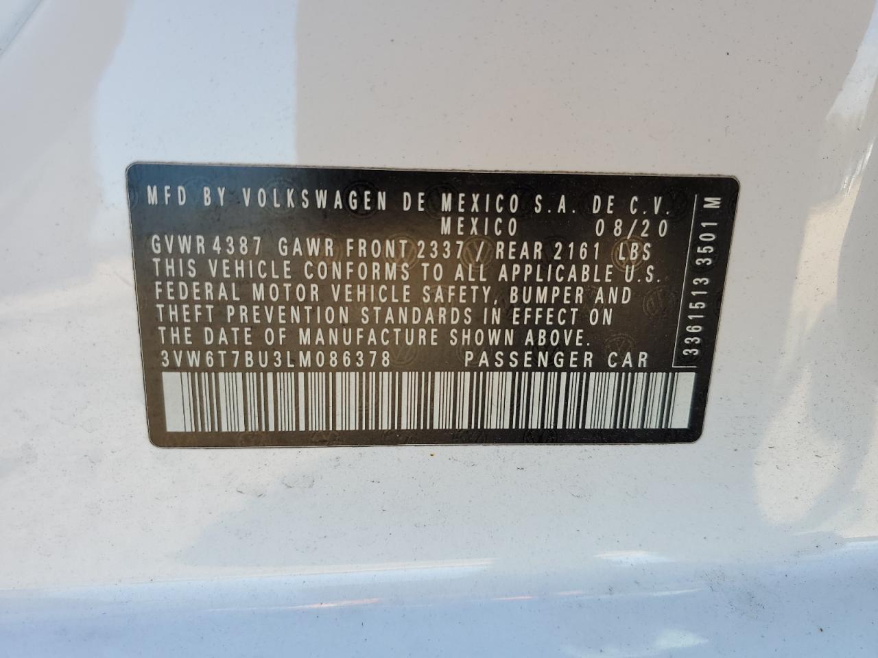 2020 Volkswagen Jetta Gli VIN: 3VW6T7BU3LM086378 Lot: 82410675