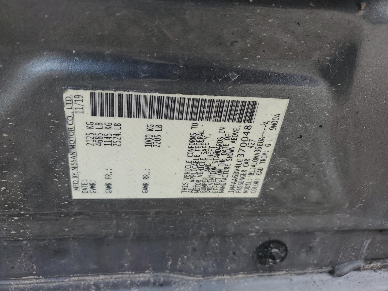 2020 Nissan Maxima S VIN: 1N4AA6BV4LC370048 Lot: 90418725