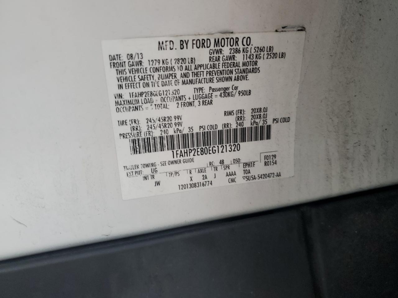 2014 Ford Taurus Sel VIN: 1FAHP2E80EG121320 Lot: 85264785