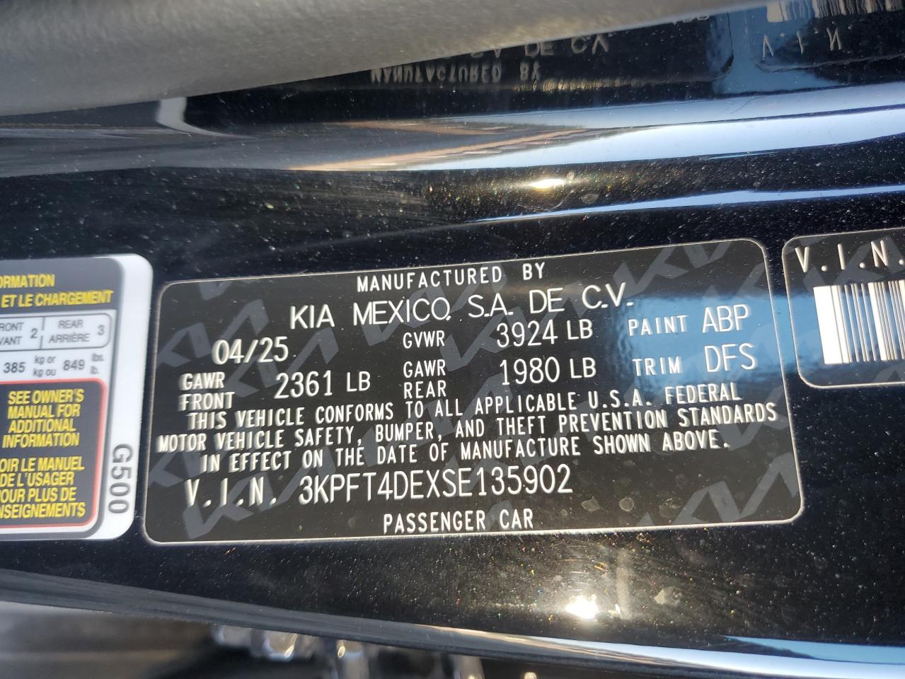 2025 Kia K4 Lx VIN: 3KPFT4DEXSE135902 Lot: 85311845