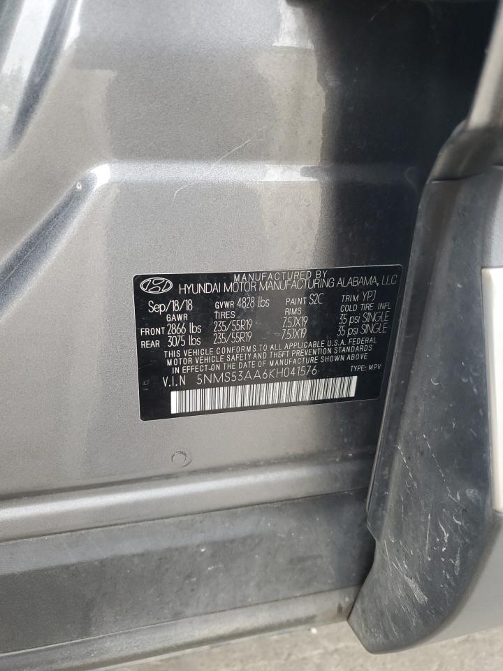2019 Hyundai Santa Fe Limited VIN: 5NMS53AA6KH041576 Lot: 85325795