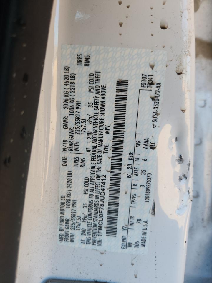 2018 Ford Escape S VIN: 1FMCU0F78JUD47412 Lot: 85294265