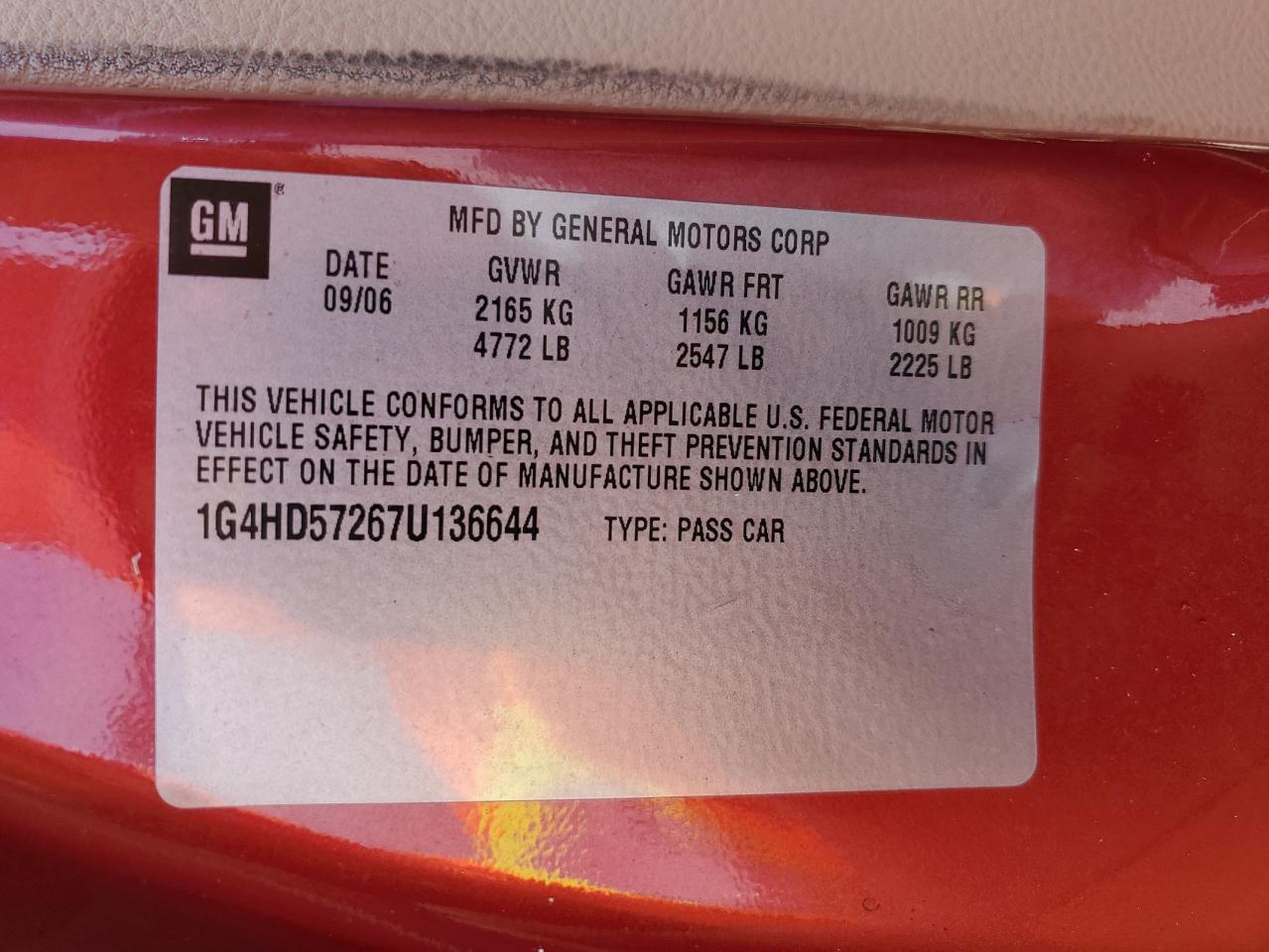 2007 Buick Lucerne Cxl VIN: 1G4HD57267U136644 Lot: 84718465