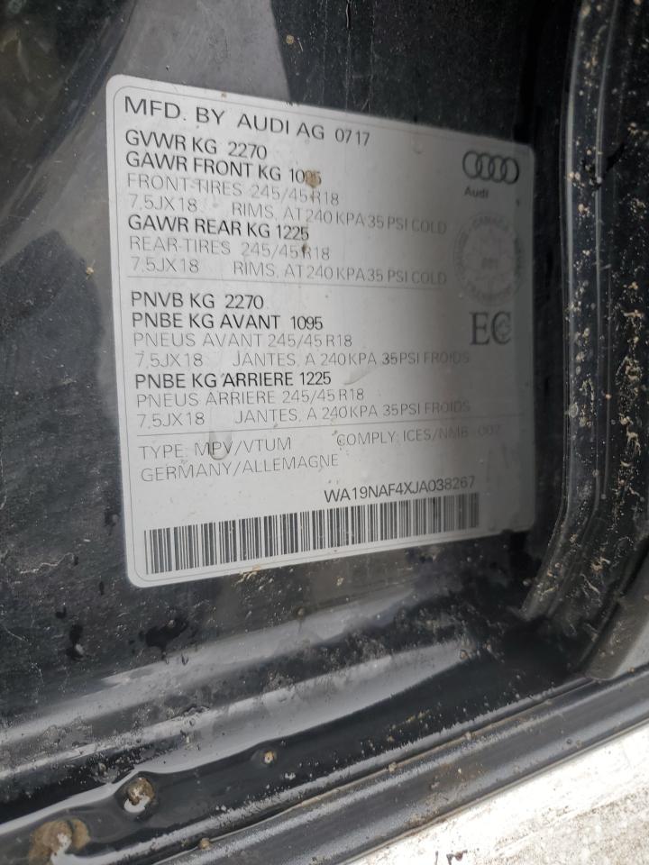 2018 Audi A4 Allroad Prestige VIN: WA19NAF4XJA038267 Lot: 89564255