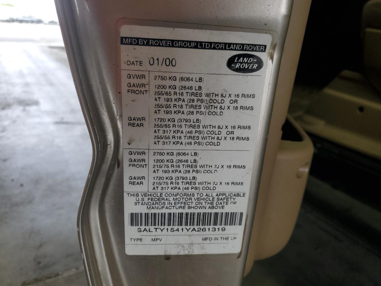 2000 Land Rover Discovery Ii VIN: SALTY1541YA261319 Lot: 86040445