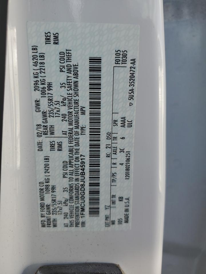 2018 Ford Escape Se VIN: 1FMCU0GD8JUB45917 Lot: 90347185