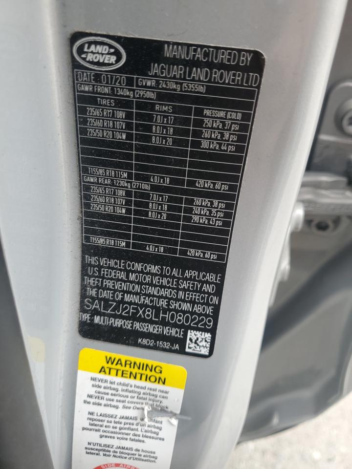 2020 Land Rover Range Rover Evoque S VIN: SALZJ2FX8LH080229 Lot: 82319445