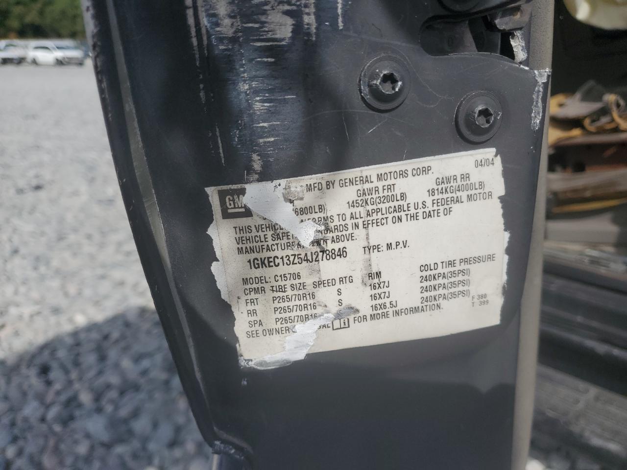 2004 GMC Yukon VIN: 1GKEC13Z54J278846 Lot: 81828455
