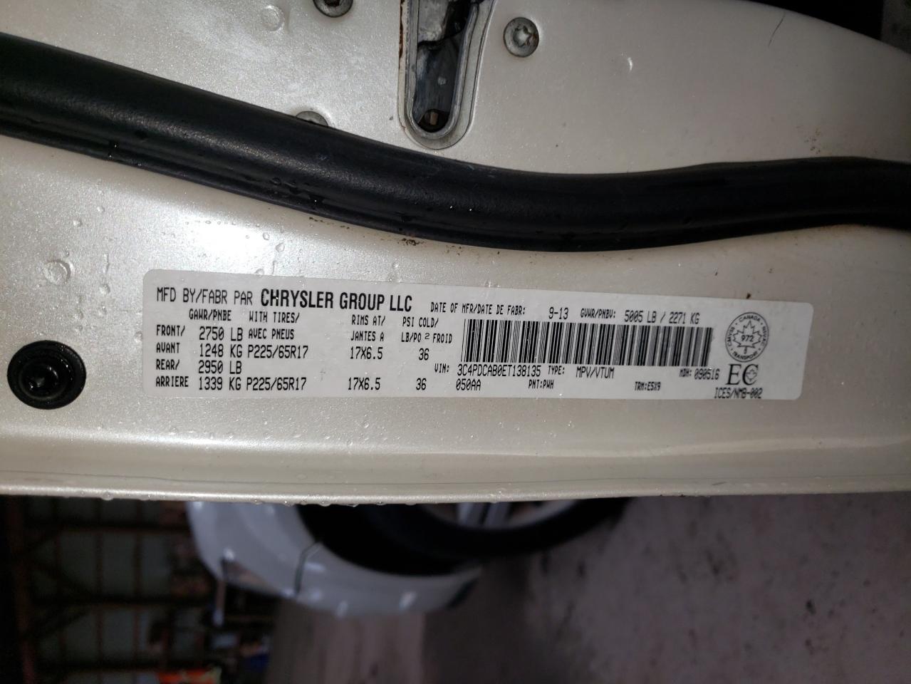 2014 Dodge Journey Se VIN: 3C4PDCAB0ET138135 Lot: 89534135