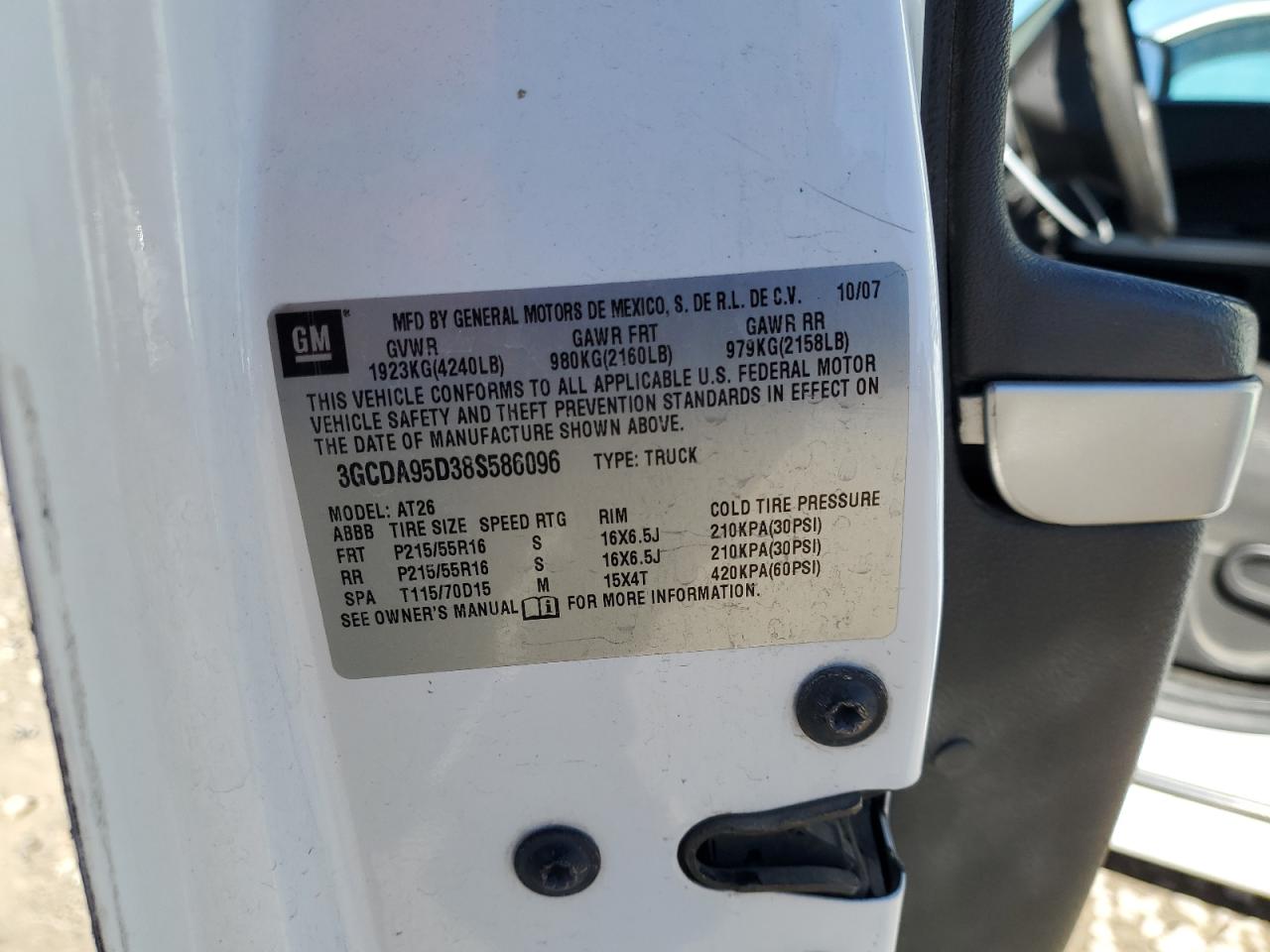 2008 Chevrolet Hhr Panel Ls VIN: 3GCDA95D38S586096 Lot: 87255915