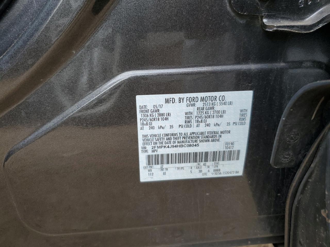 2017 Ford Edge Sel VIN: 2FMPK4J94HBC08045 Lot: 87257835