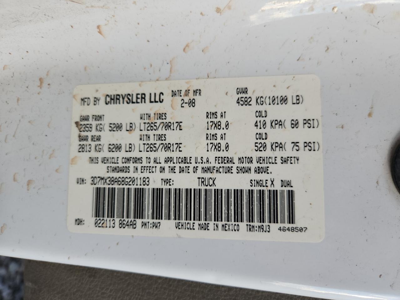 2008 Dodge Ram 3500 St VIN: 3D7MX38A68G201183 Lot: 82144705