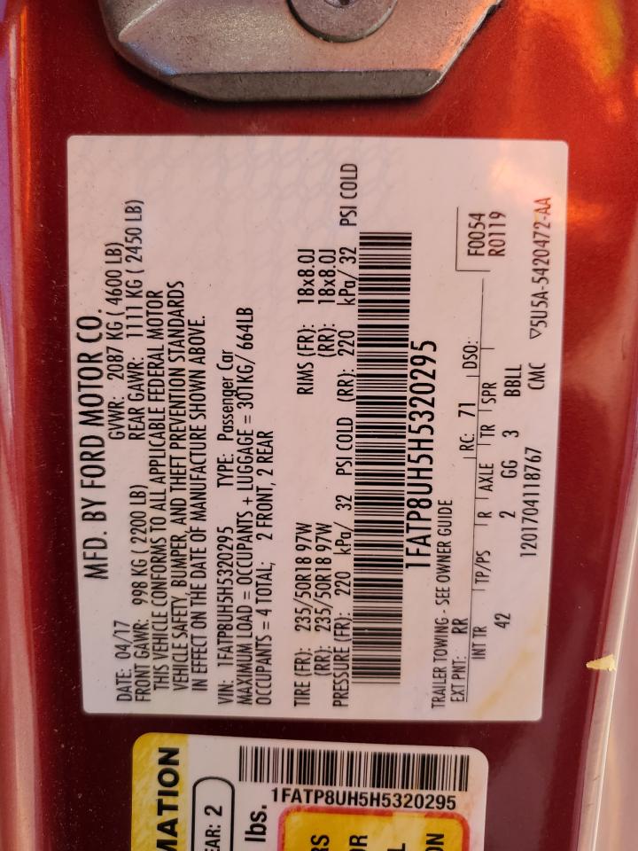 2017 Ford Mustang VIN: 1FATP8UH5H5320295 Lot: 89520075
