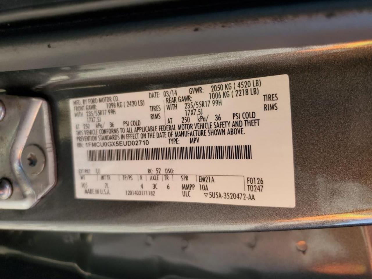 2014 Ford Escape Se VIN: 1FMCU0GX5EUD02710 Lot: 82230635