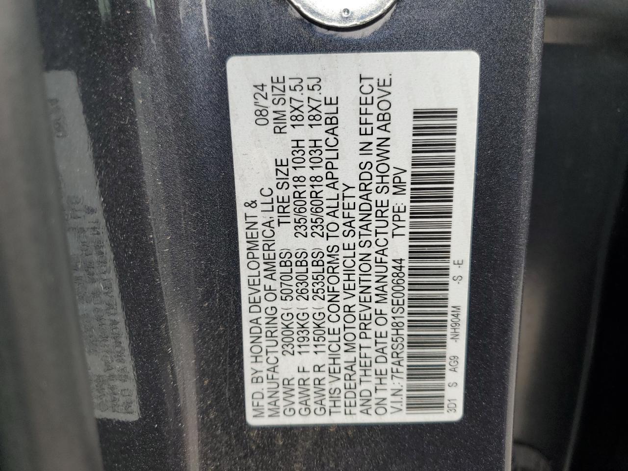 2025 Honda Cr-V Sport-L VIN: 7FARS5H81SE006844 Lot: 85325105