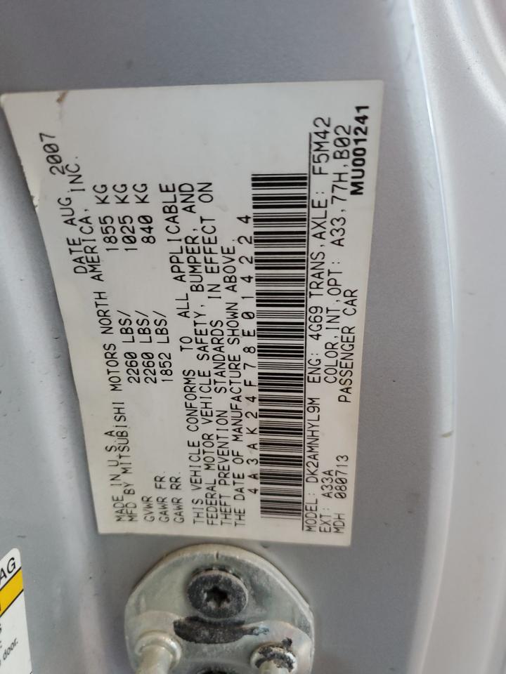 2008 Mitsubishi Eclipse Gs VIN: 4A3AK24F78E014224 Lot: 86894445