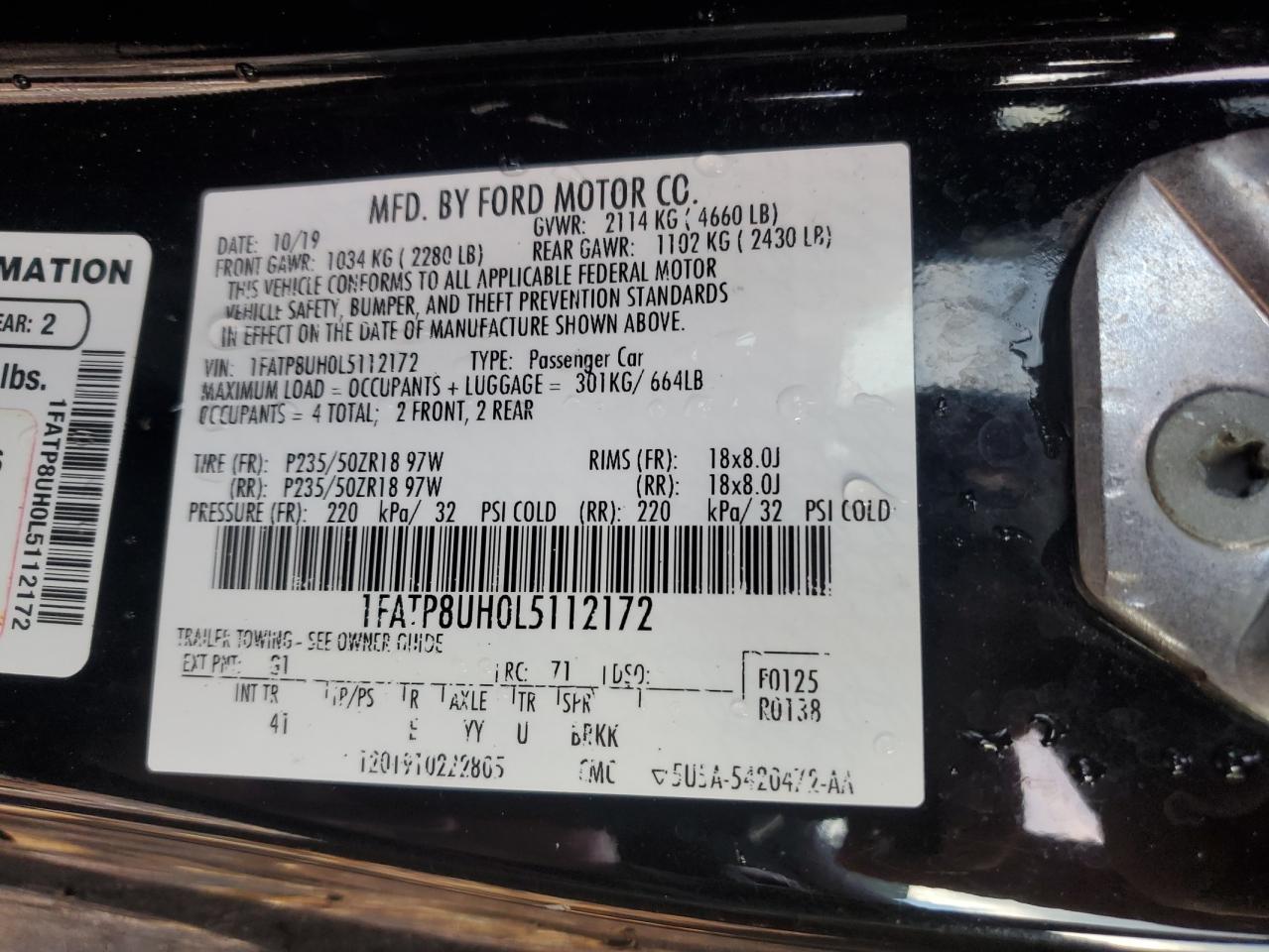 2020 Ford Mustang VIN: 1FATP8UH0L5112172 Lot: 87468315