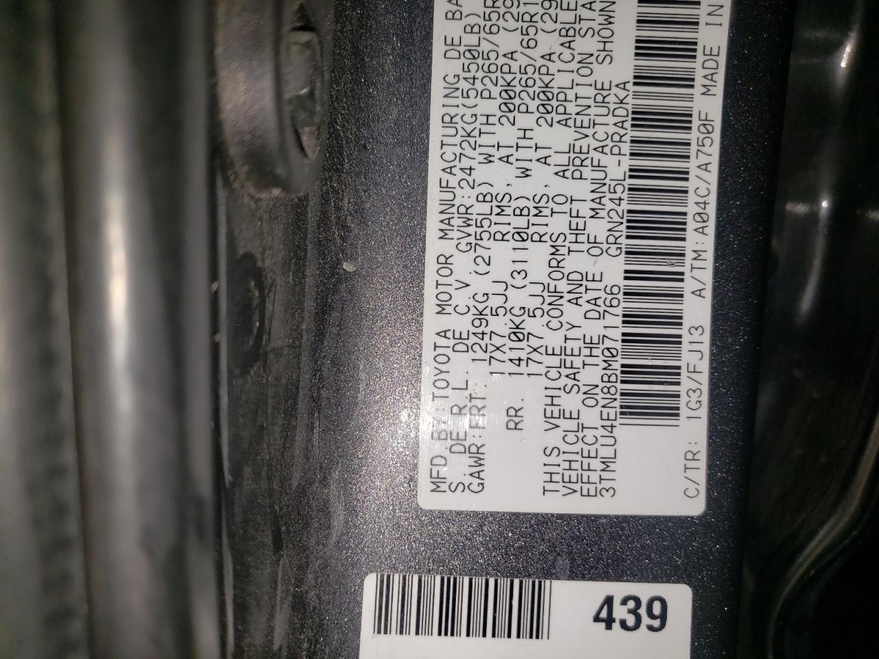 2011 Toyota Tacoma Double Cab VIN: 3TMLU4EN8BM071766 Lot: 86540975