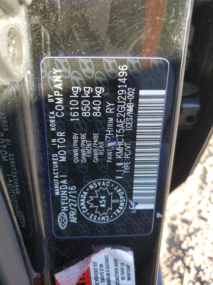 2016 Hyundai Accent Se VIN: KMHCT5AE2GU291496 Lot: 87090815