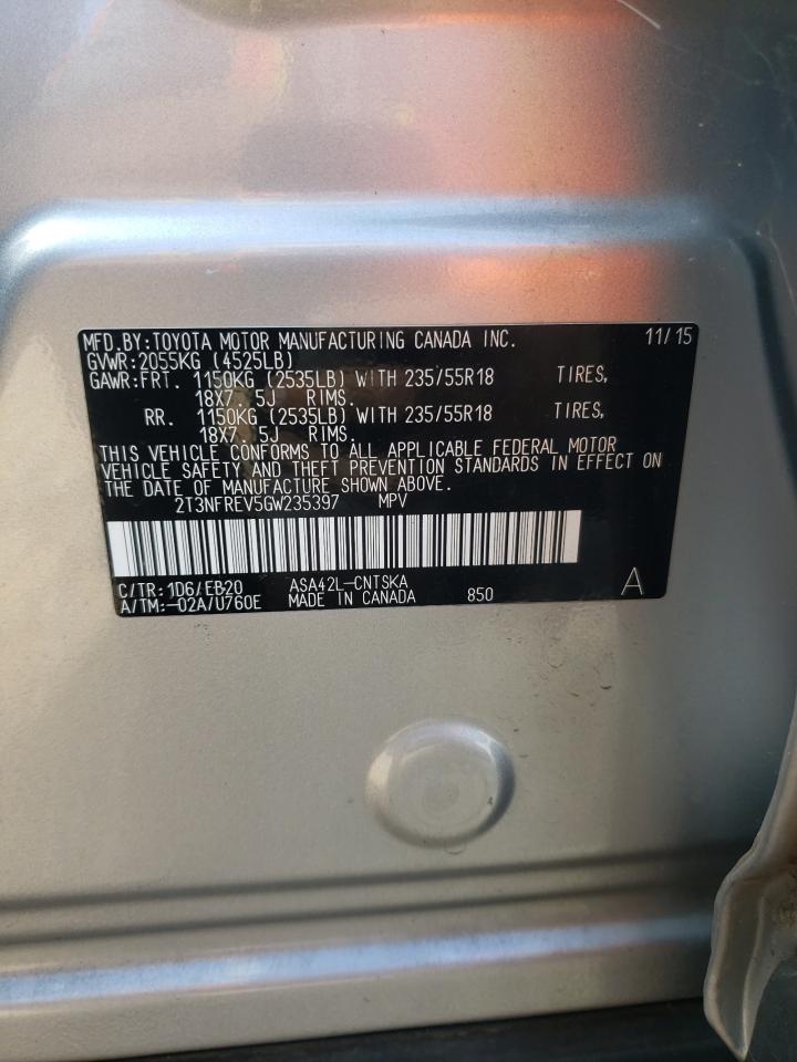 2016 Toyota Rav4 Se VIN: 2T3NFREV5GW235397 Lot: 84883495