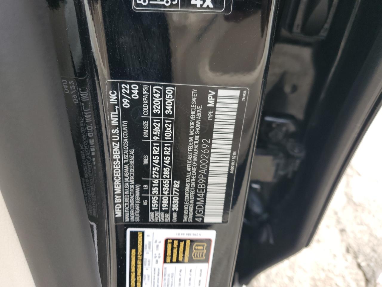 2023 Mercedes-Benz Eqs Suv 580 4Matic VIN: 4JGDM4EB9PA002692 Lot: 86491305