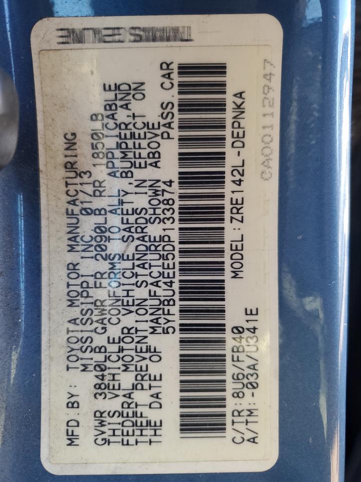 2013 Toyota Corolla Base VIN: 5YFBU4EE5DP133874 Lot: 82733435