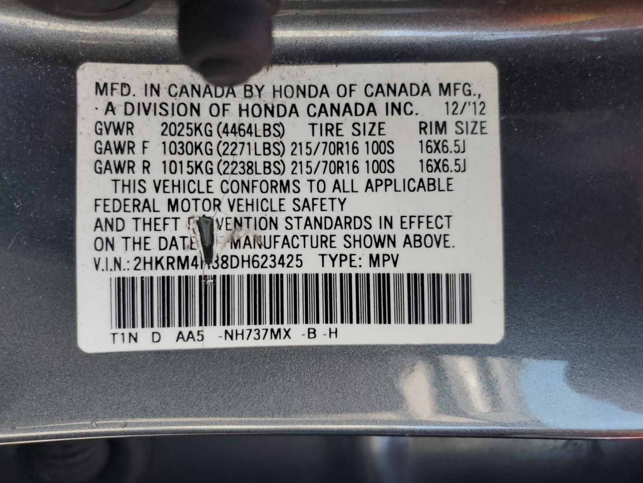 2013 Honda Cr-V Lx VIN: 2HKRM4H38DH623425 Lot: 84070385