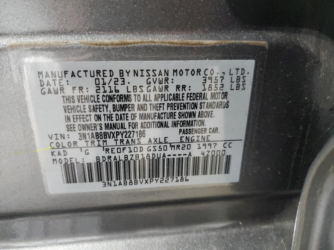 2023 Nissan Sentra S VIN: 3N1AB8BVXPY227186 Lot: 82493055