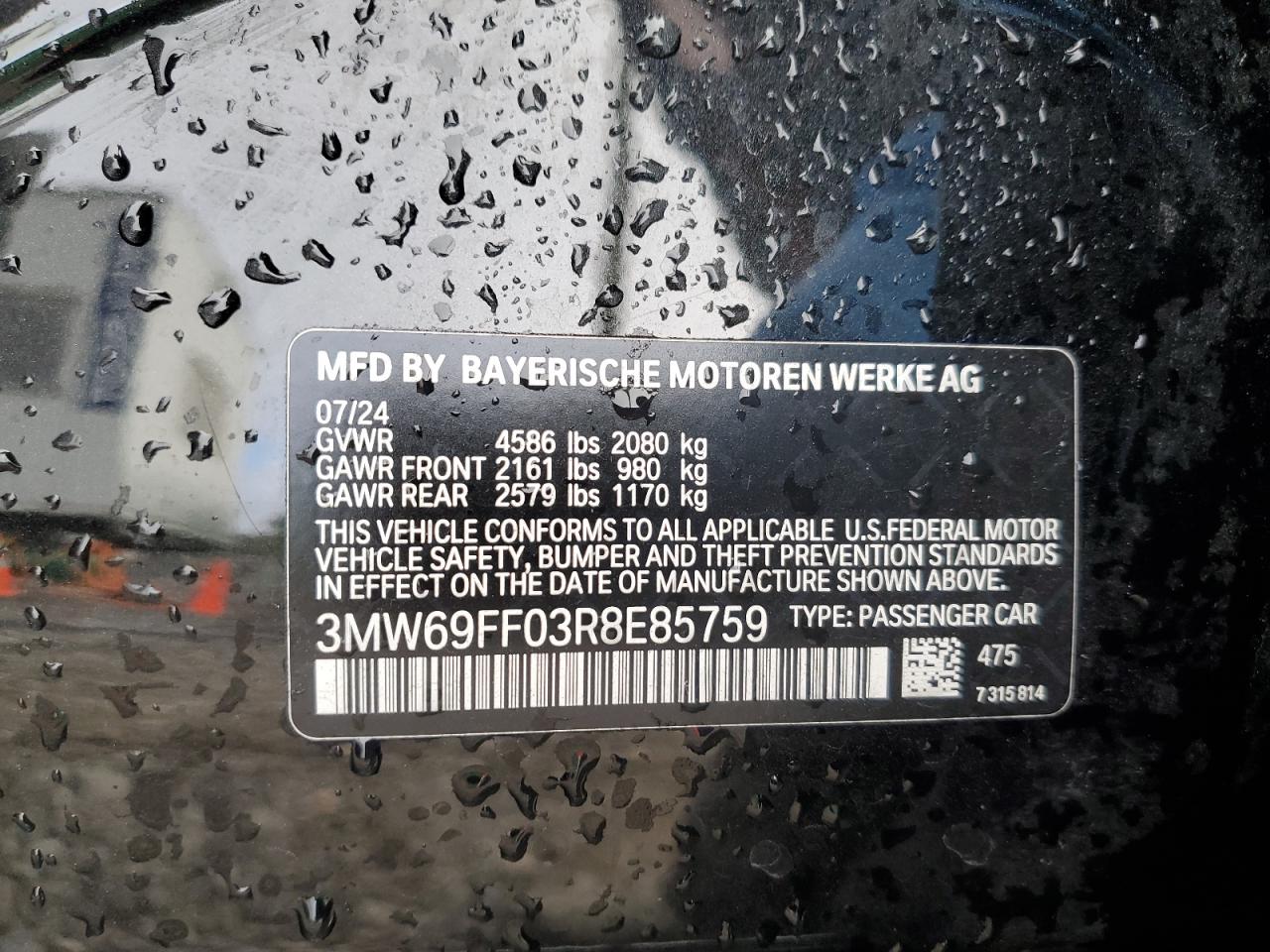 2024 BMW 330I VIN: 3MW69FF03R8E85759 Lot: 85559485