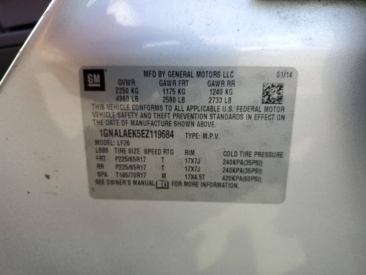 2014 Chevrolet Equinox Ls VIN: 1GNALAEK5EZ119684 Lot: 82229305