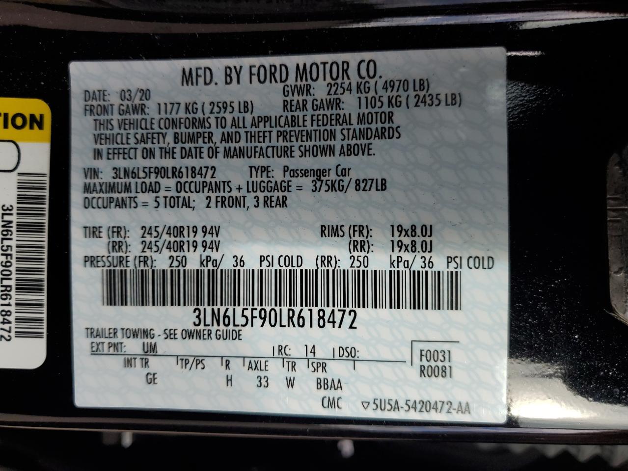 2020 Lincoln Mkz Reserve VIN: 3LN6L5F90LR618472 Lot: 82382405