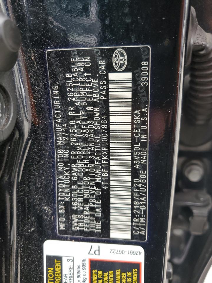 2015 Toyota Camry Le VIN: 4T1BF1FKXFU007864 Lot: 85835065