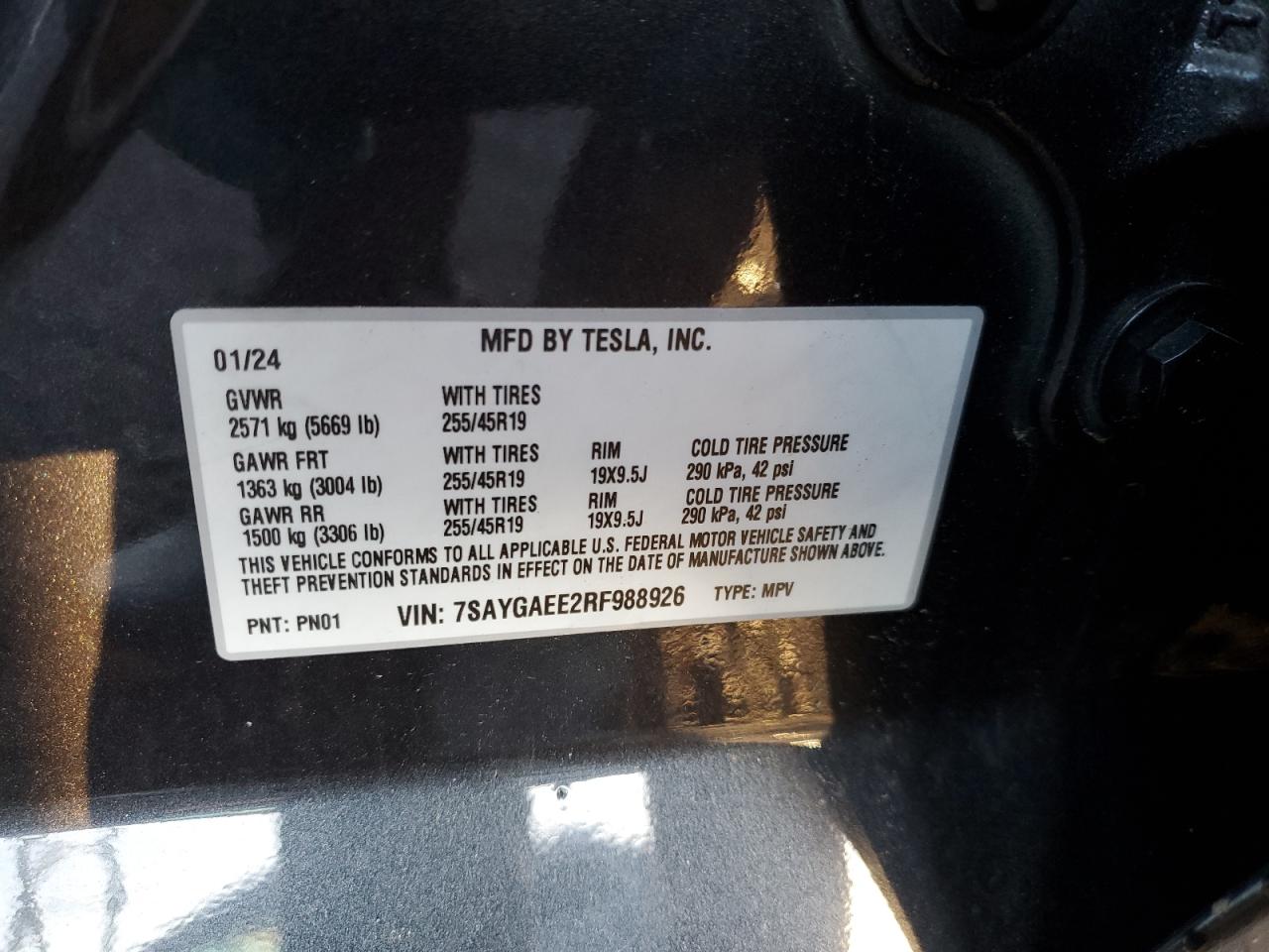 2024 Tesla Model Y VIN: 7SAYGAEE2RF988926 Lot: 86515545