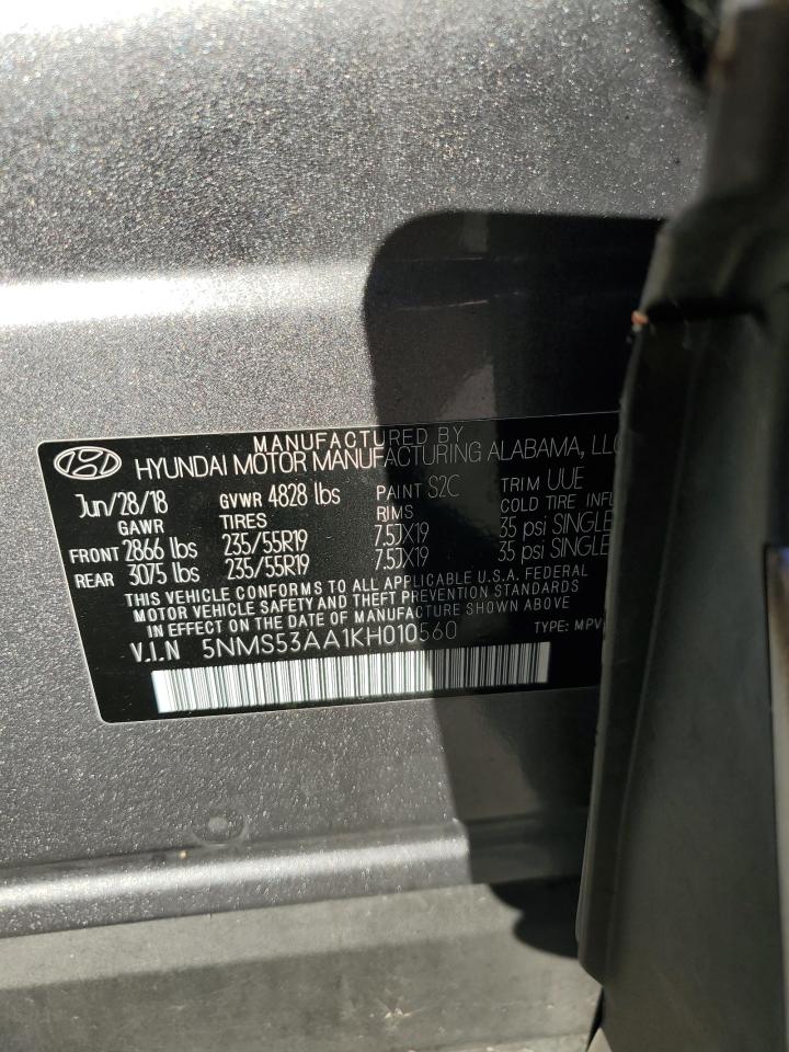 2019 Hyundai Santa Fe Limited VIN: 5NMS53AA1KH010560 Lot: 87085925