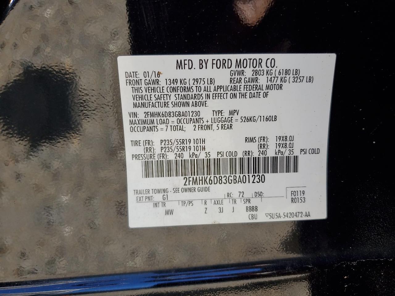 2016 Ford Flex Limited VIN: 2FMHK6D83GBA01230 Lot: 81981165