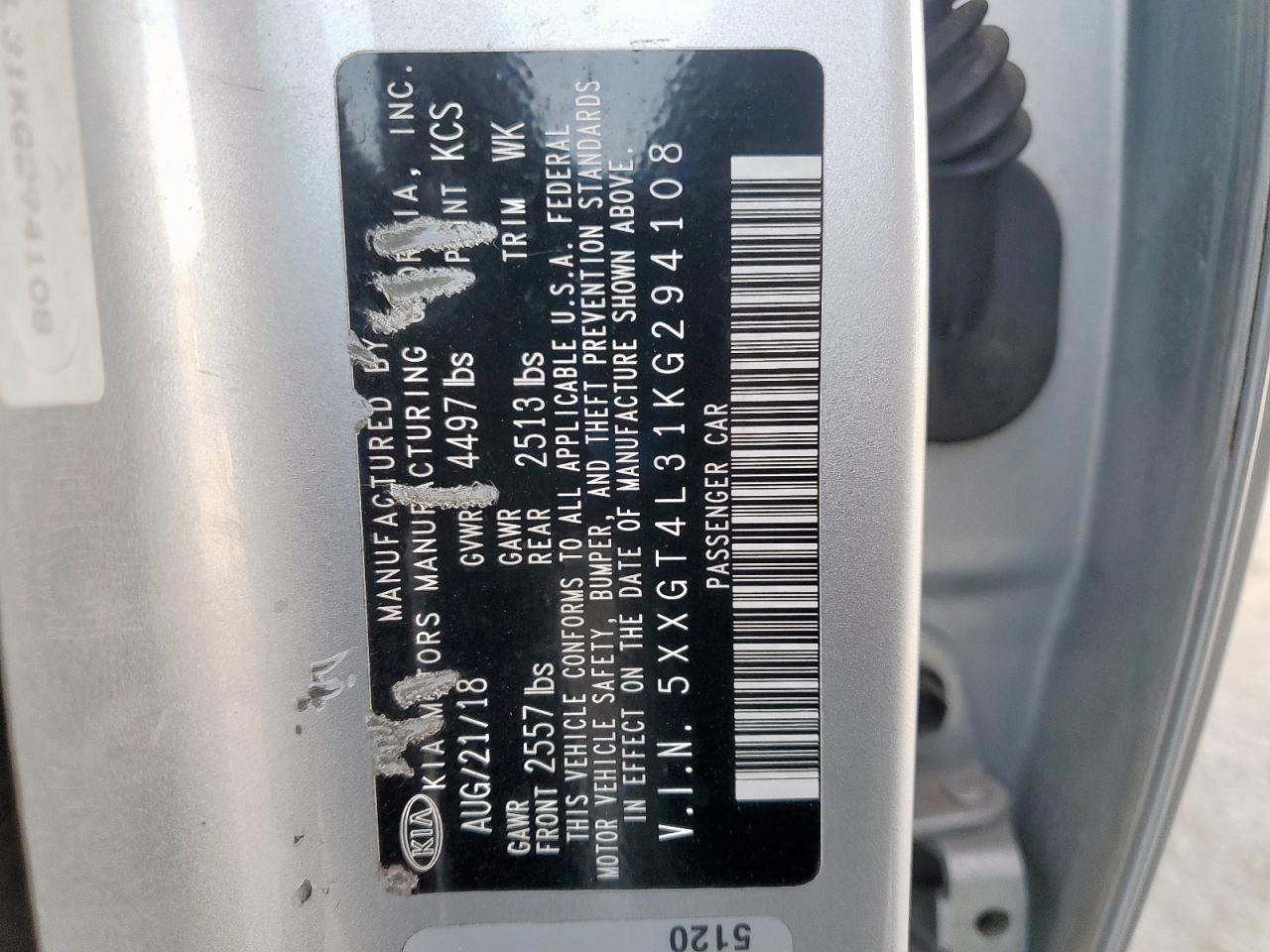 2019 Kia Optima Lx VIN: 5XXGT4L31KG294108 Lot: 84908505