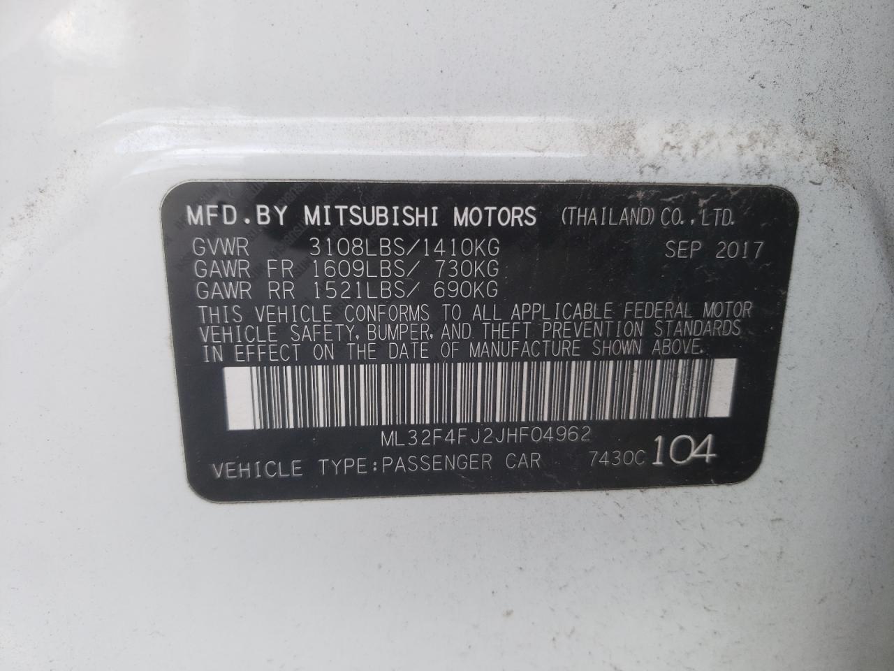 2018 Mitsubishi Mirage G4 Se VIN: ML32F4FJ2JHF04962 Lot: 84356335