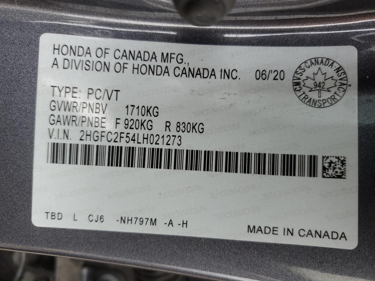 2020 Honda Civic Lx VIN: 2HGFC2F54LH021273 Lot: 89871305