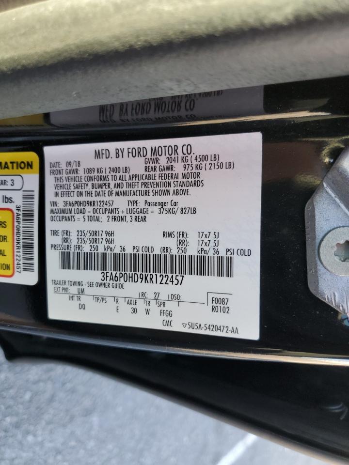 2019 Ford Fusion Se VIN: 3FA6P0HD9KR122457 Lot: 91009565