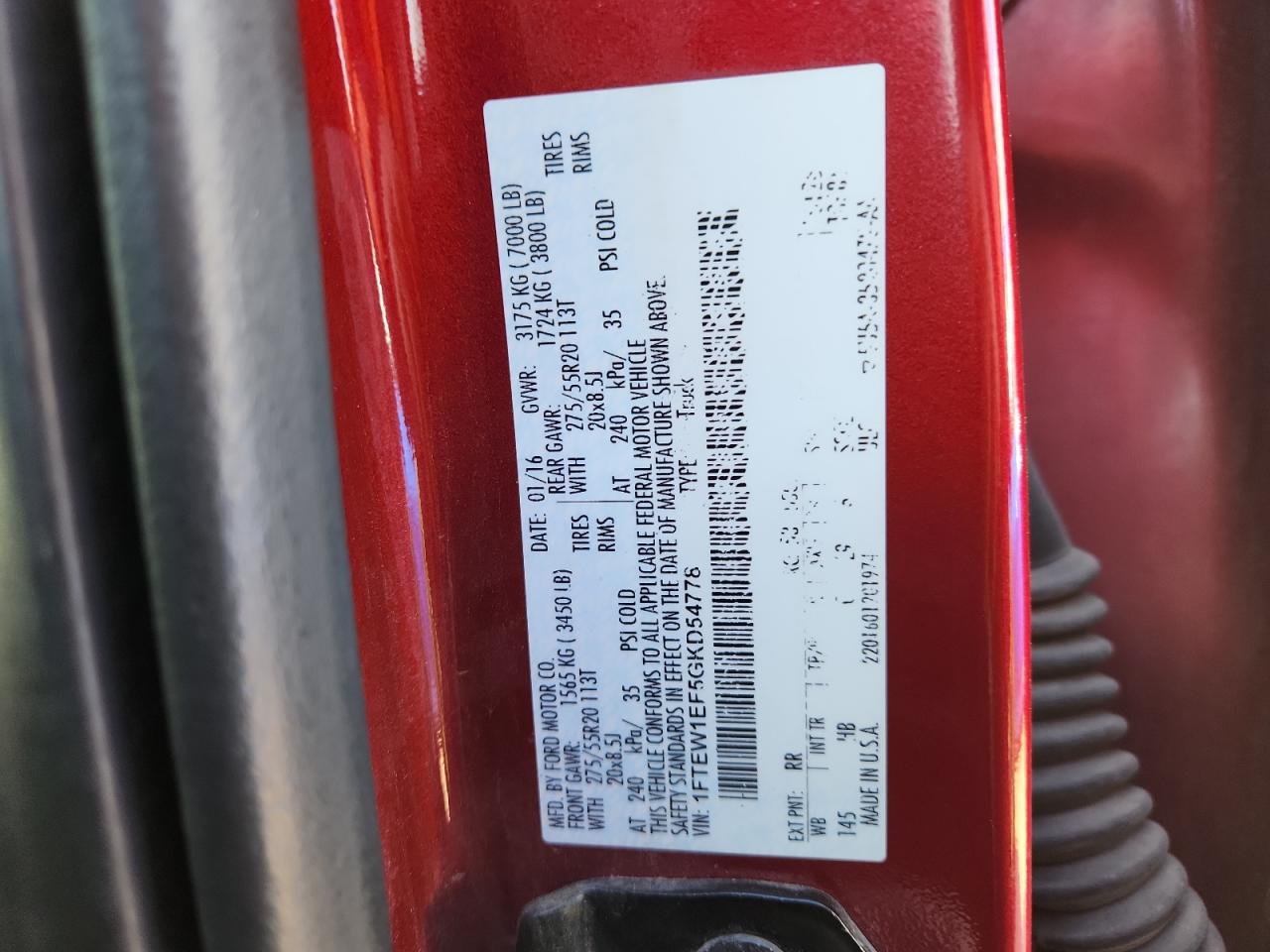 2016 Ford F150 Supercrew VIN: 1FTEW1EF5GKD54778 Lot: 90237995