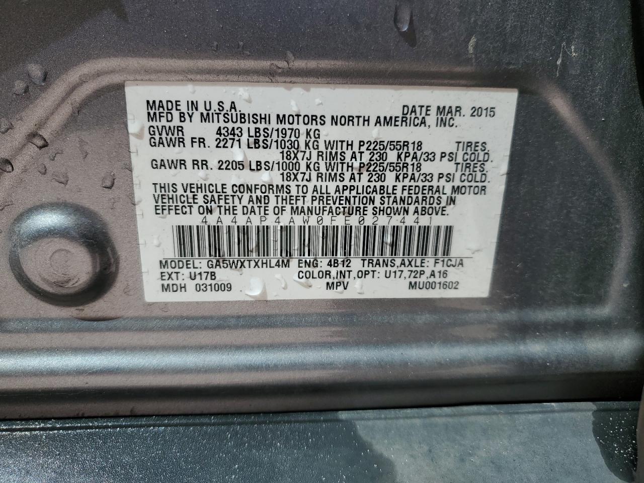 2015 Mitsubishi Outlander Sport Se VIN: 4A4AP4AW0FE027441 Lot: 84748985