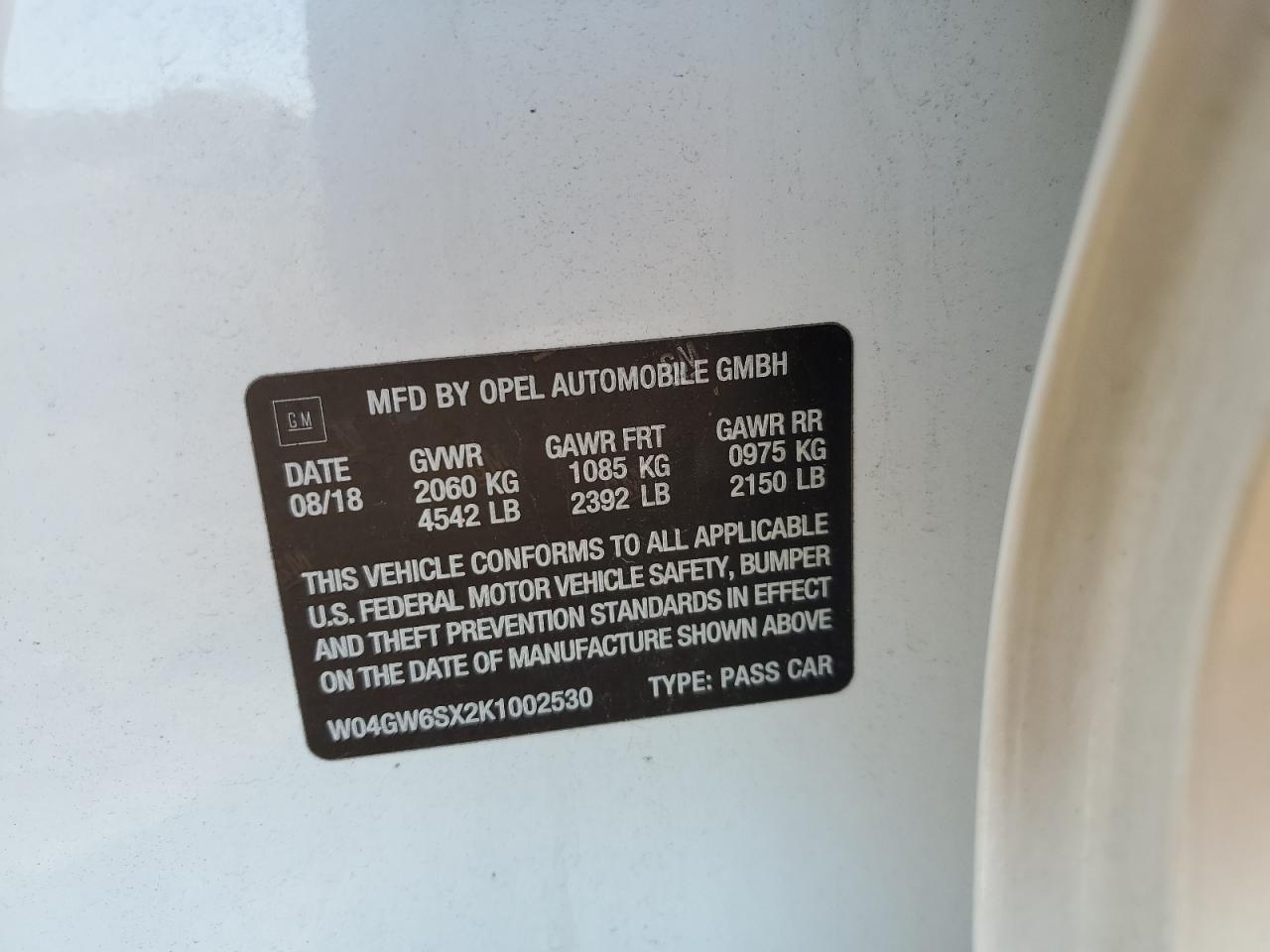 2019 Buick Regal Avenir VIN: W04GW6SX2K1002530 Lot: 89607445