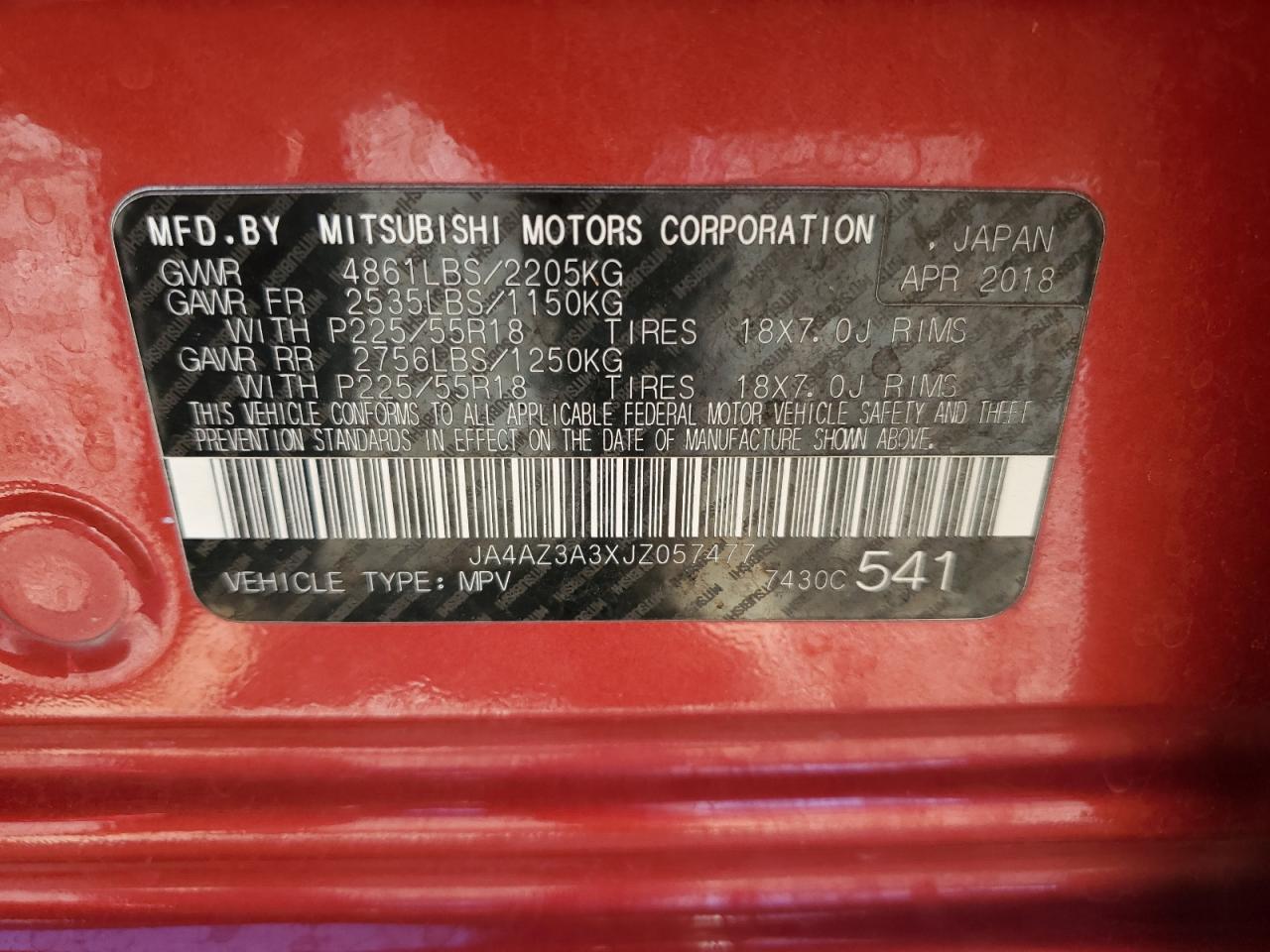 2018 Mitsubishi Outlander Se VIN: JA4AZ3A3XJZ057477 Lot: 90546215