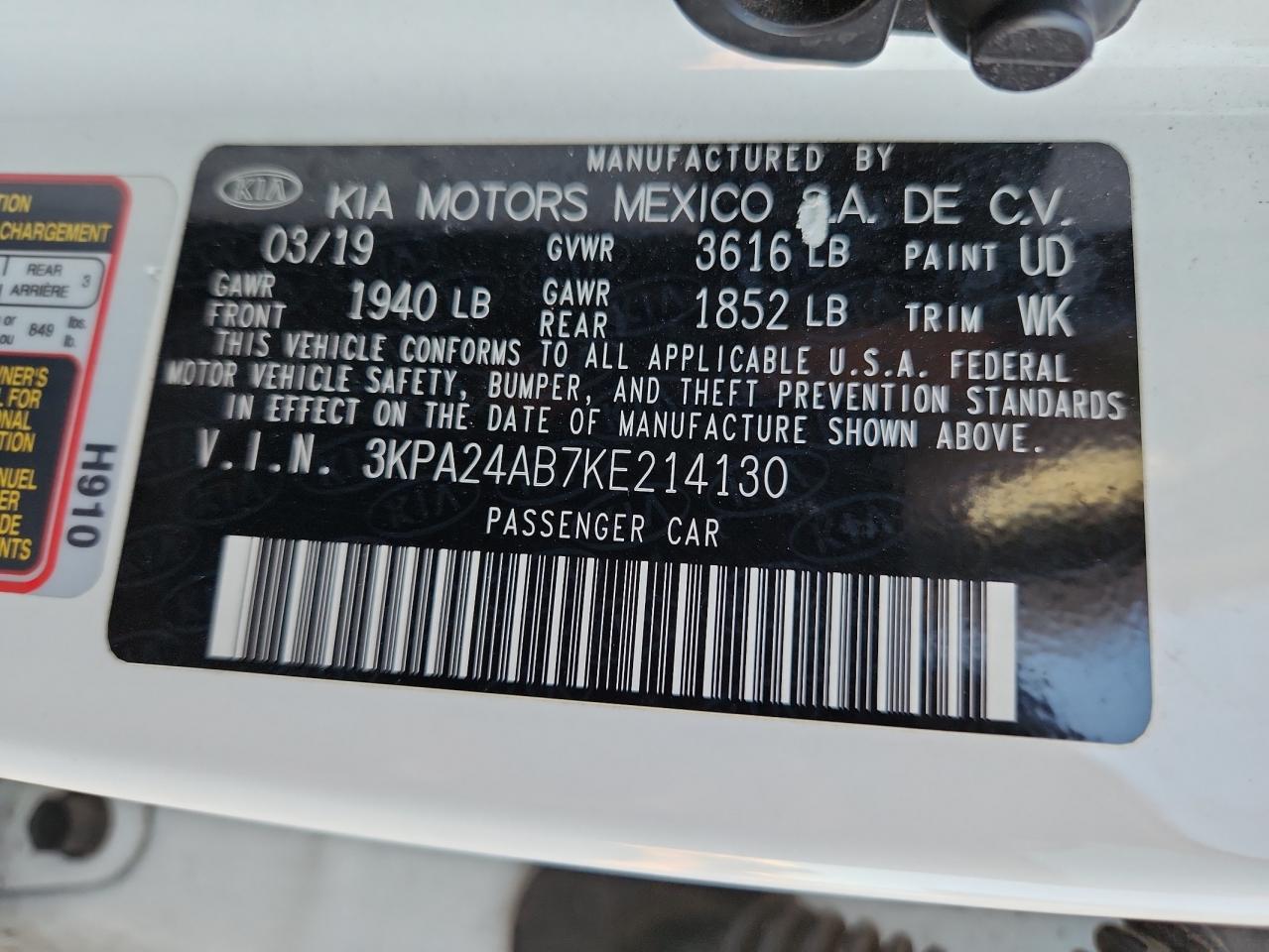 2019 Kia Rio S VIN: 3KPA24AB7KE214130 Lot: 85600725